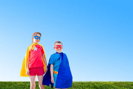 kids acting like a superheroの写真素材