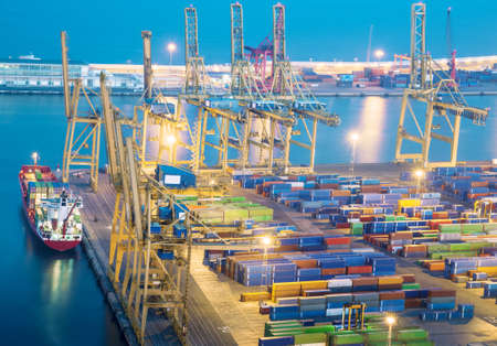 port with cargo at nightのeditorial素材