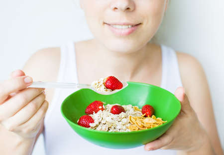 woman eating healthyの写真素材