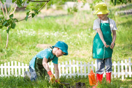children gardening and wateringの写真素材