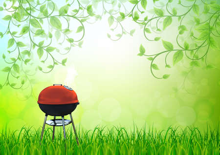 kettle barbecue grill on backyardの写真素材