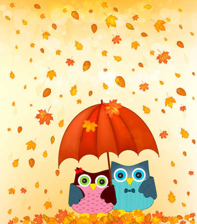 couple under umbrella at autumnのイラスト素材