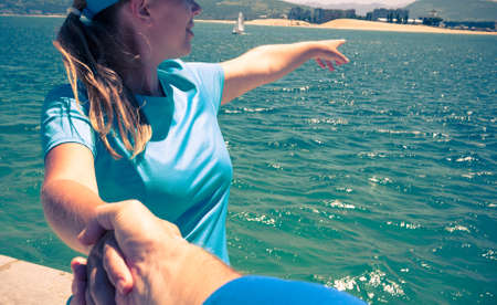 walking on sea beachの写真素材