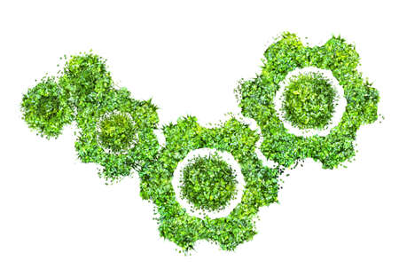 cogs or gears from green grass 3D renderingの写真素材