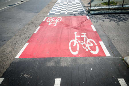 bicycle lane on streetの写真素材