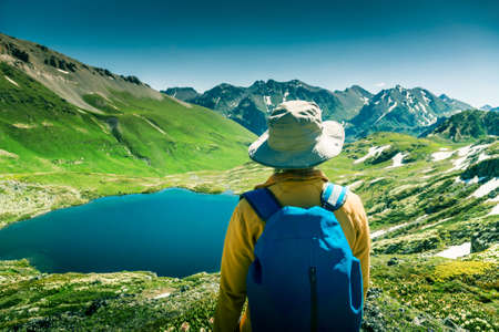 hiking in mountainsの写真素材