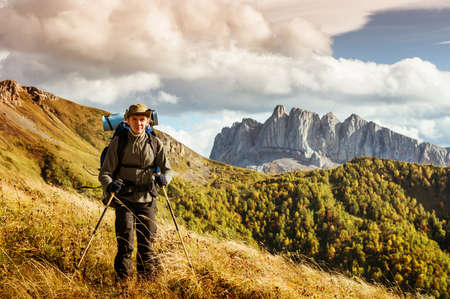 man hiking in the mountainsの写真素材