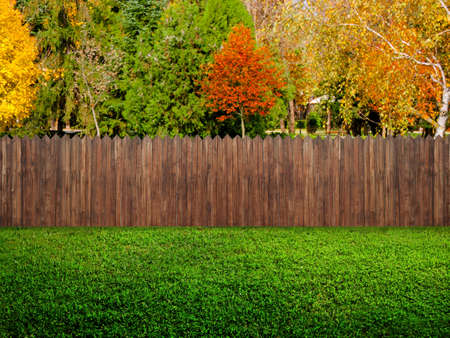 wooden garden fence at backyardの写真素材
