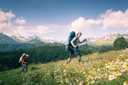 hiking in mountainsの写真素材