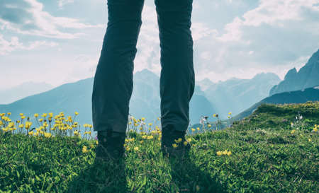woman hiking in mountainsの写真素材