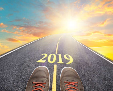 road to new 2019 year, goals and resolutions conseptの写真素材