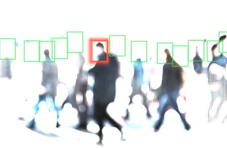 face recognition technology concept illustration of big data and security in cityの写真素材