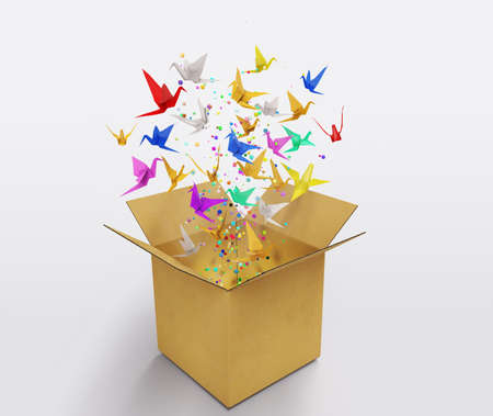 origami birds abstract concept of think out of the box and creativity 3D illustration