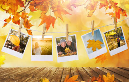 prints with people outdoors on autumn backgroundの写真素材