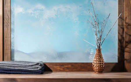 cozy winter wooden window sill indoors home background interior