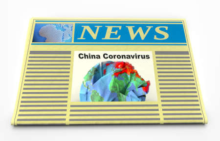 newspaper with news about 2019-ncov coronavirus global outbreak 3D illustration.の写真素材