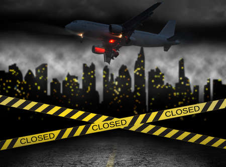 city closed under quarantine concept with planeの写真素材