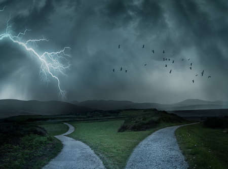 danger on the road concept of uncertainty and obscurity of futureの写真素材