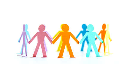 paper people chain concept of social help and togetherness in groupの写真素材