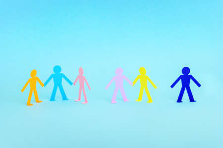 group of paper people silhouettes standing in rows, concept of different types and diversity in relationshipsの写真素材