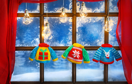 ugly sweaters christmas party backgroundの写真素材