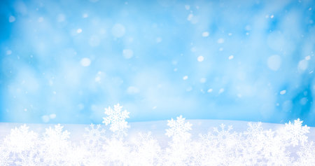 christmas winter background with  snow and snowflakesの写真素材