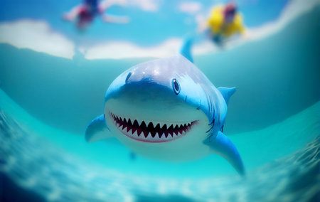 Inflatable shark attack underwater in pool, generative AI illustrationの写真素材
