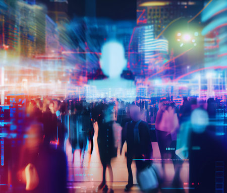 face recognition technology concept illustration of big data and security in city, AI generatedの写真素材