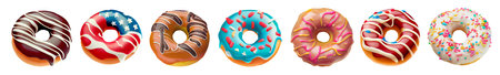 a set of colorful doughnuts isolated on white backgroundの写真素材