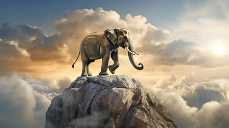 happy elephant on top of mountains, success conceptの素材