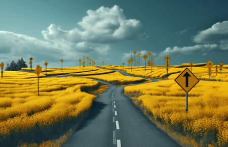 fork on road, concept of uncertainty and confusion of future, illustrationの素材