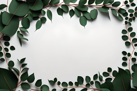 Eucalyptus leaves frame on white background. 3d illustrationの写真素材