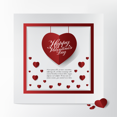 Modern getting card with happy Valentines day typography design, red heart balloon paper cut style on White background, modern and lovely card concept vector illustration.のイラスト素材
