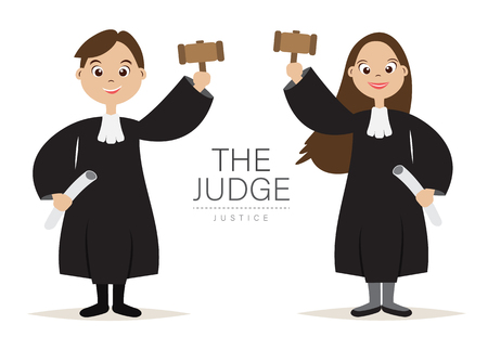 The Judge Cartoon Character design with Hold the hammer for Judge and Justice,vector,illustration.のイラスト素材