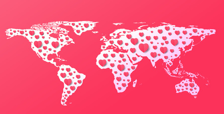 Modern Lover World map with Pink Hearts PaperArt style,vector,illustration.のイラスト素材