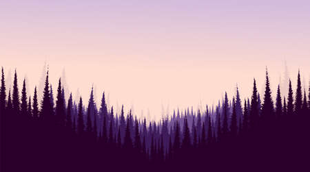 Vector Pine Forest,landscape background,sunshine and sunrise concept design.のイラスト素材