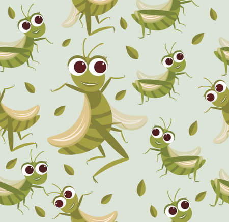 Vector Seamless pattern grasshopper Cartoon Character design Cute style concept.のイラスト素材