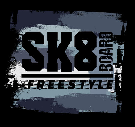 " SK8 board. Freestyle" .Quote typographical background about skateboard in minimalistic style with grunge vintage fonts. Template for card poster banner print for t-shirt.のイラスト素材