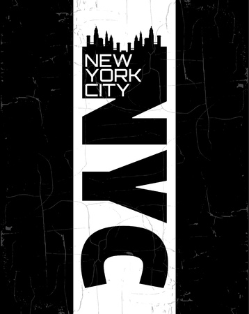 Quote typographical background " NYC New York City" in minimalistic style with grunge texture and silhouette of skyscrapers. Template for card poster banner print for t-shirt.のイラスト素材