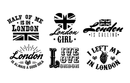 Collection of quote typographical background about London. Template for card, poster, banner, print for t-shirt.のイラスト素材
