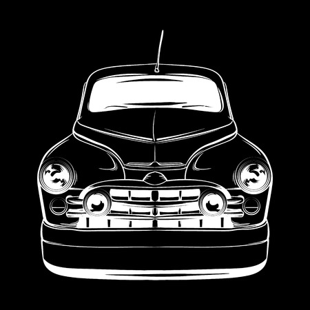 Vector illustration of retro car  made in hand drawn style. Hand sketched realistic artwork with body of car. Template for card, poster, banner, print for t-shirt.のイラスト素材