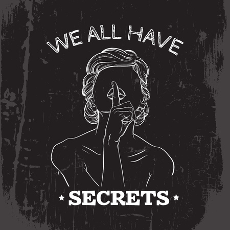 Vector quote typographical background with illustration of woman without eyes and finger made in hand drawn style. Line artwork. Temlplate for card, poster, banner, print for t-shirt.のイラスト素材