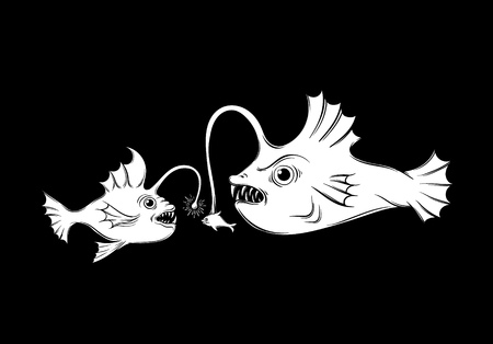 Vector illustration with hunting fish. Creative  funny artwork made in hand drawn style. Template for card, poster banner, print for t-shirt.のイラスト素材