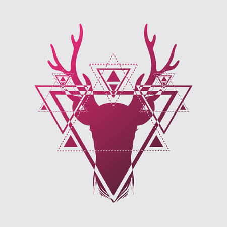 Hand drawn beautiful hand sketched deer. Illustration of deer's  portriat with tree eyes. Alchemy, religion, spirituality, occultism, tattoo art, coloring books. Template for card, poster, banner, print for t-shirt.のイラスト素材