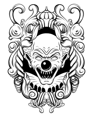 Vector Hand Drawn Illustration Of Angry Clown In Baroque Frame