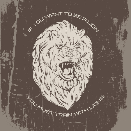 Hand drawn artwork. Quote typographical background. Vector illustration of realistic lion made in hand sketched style.のイラスト素材