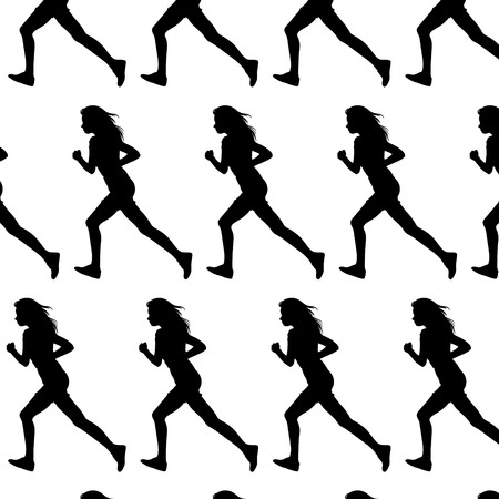 Vector pattern with   silhouette of running girl made in realistic  style. Template for card, poster, banner, print for t-shirt.のイラスト素材