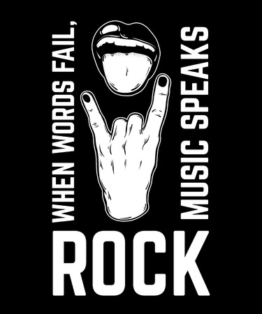 Quote typographical background. Vector hand drawn illustration of rock hand with mouth and tongue. Template for card, poster, bunner, print for t-shirt.のイラスト素材