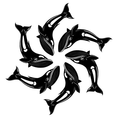 Vector hand drawn illustration of whales. Creative artwork. Template for card, poster, banner, print for t-shirt.のイラスト素材