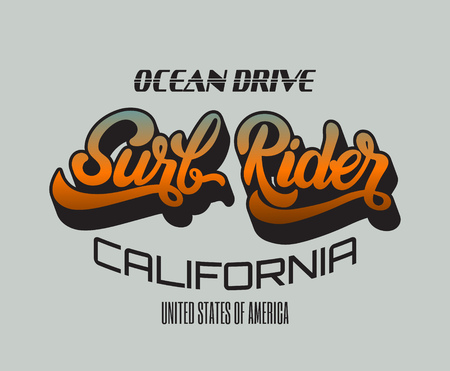 Surf Rider. Vector handwritten unique lettering. Template for card, poster, banner, print for t-shirt.のイラスト素材